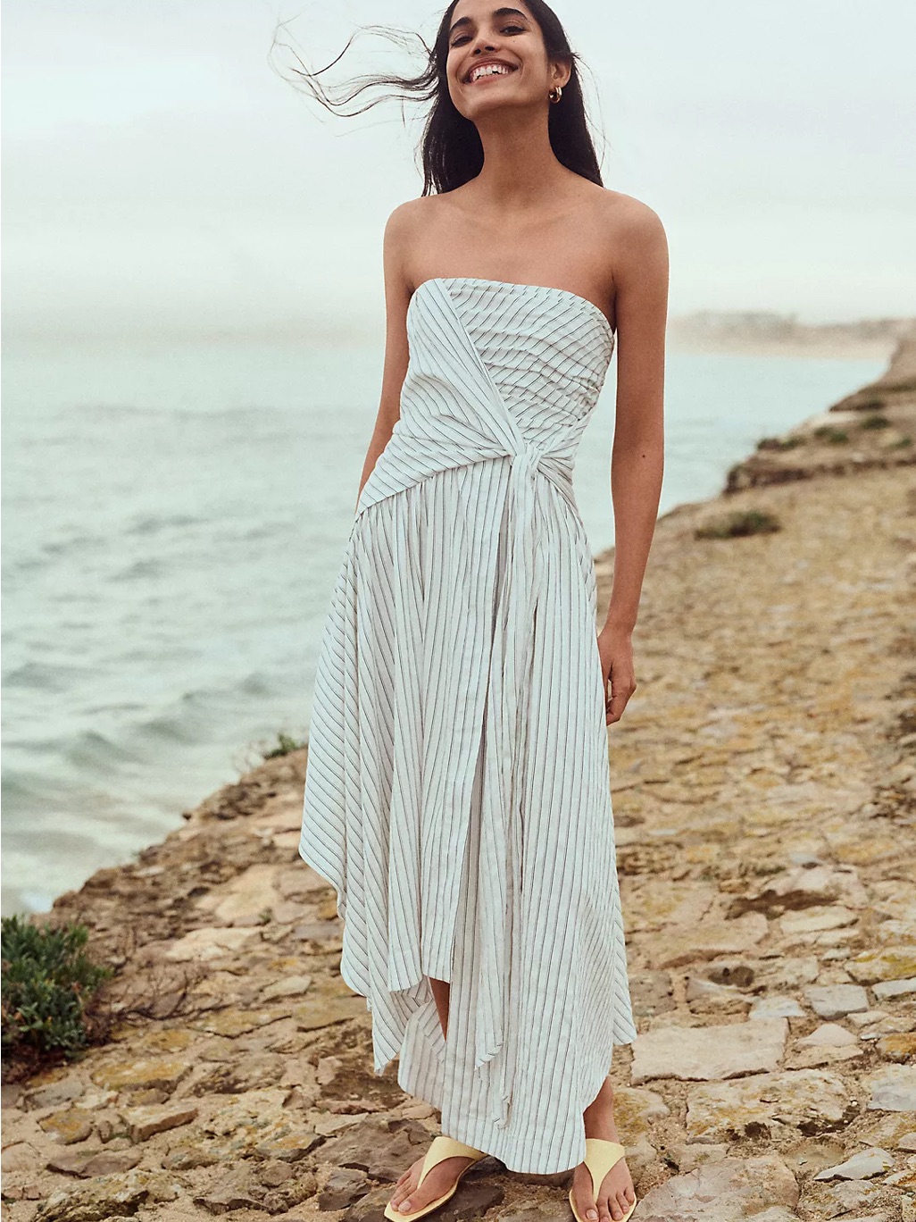 Anthropologie White Striped Strapless Maxi Dress